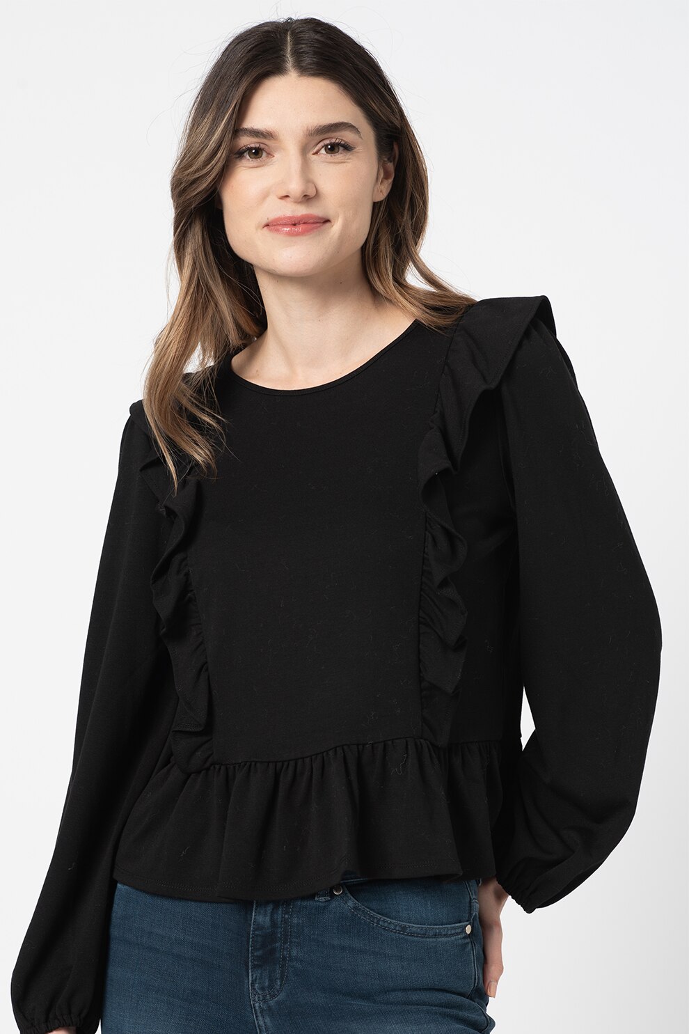 JdY, Bluza cu decolteu la baza gatului si terminatie evazata Joyee, Negru