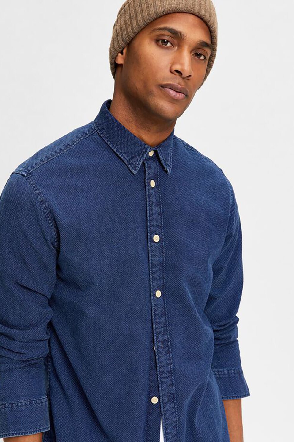 Selected Homme, Camasa din bumbac organic cu aspect de denim, Albastru inchis