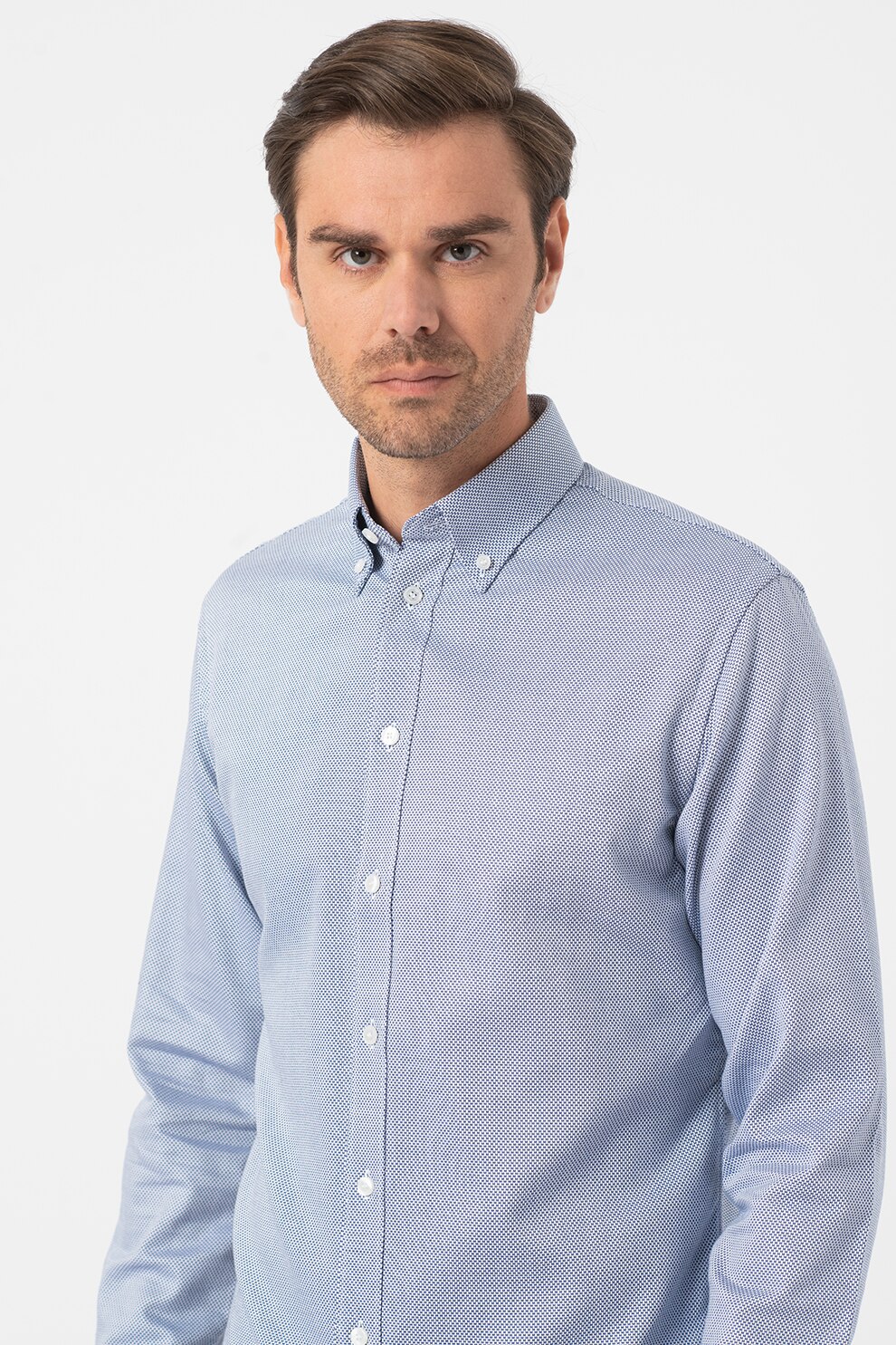 Selected Homme, Camasa slim fit din bumbac organic, Alb/Bleumarin