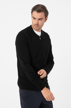 Selected Homme, Cardigan din amestec de lana Merinos cu fermoar Cleo, Negru Selected Homme, Cardigan din amestec de lana Merinos cu fermoar Cleo, Negru