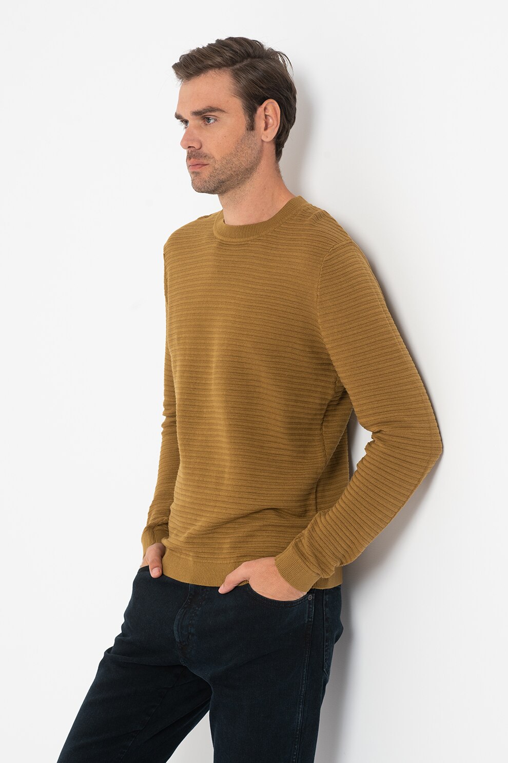 Selected Homme, Pulover cu decolteu la baza gatului Masei, Kaki