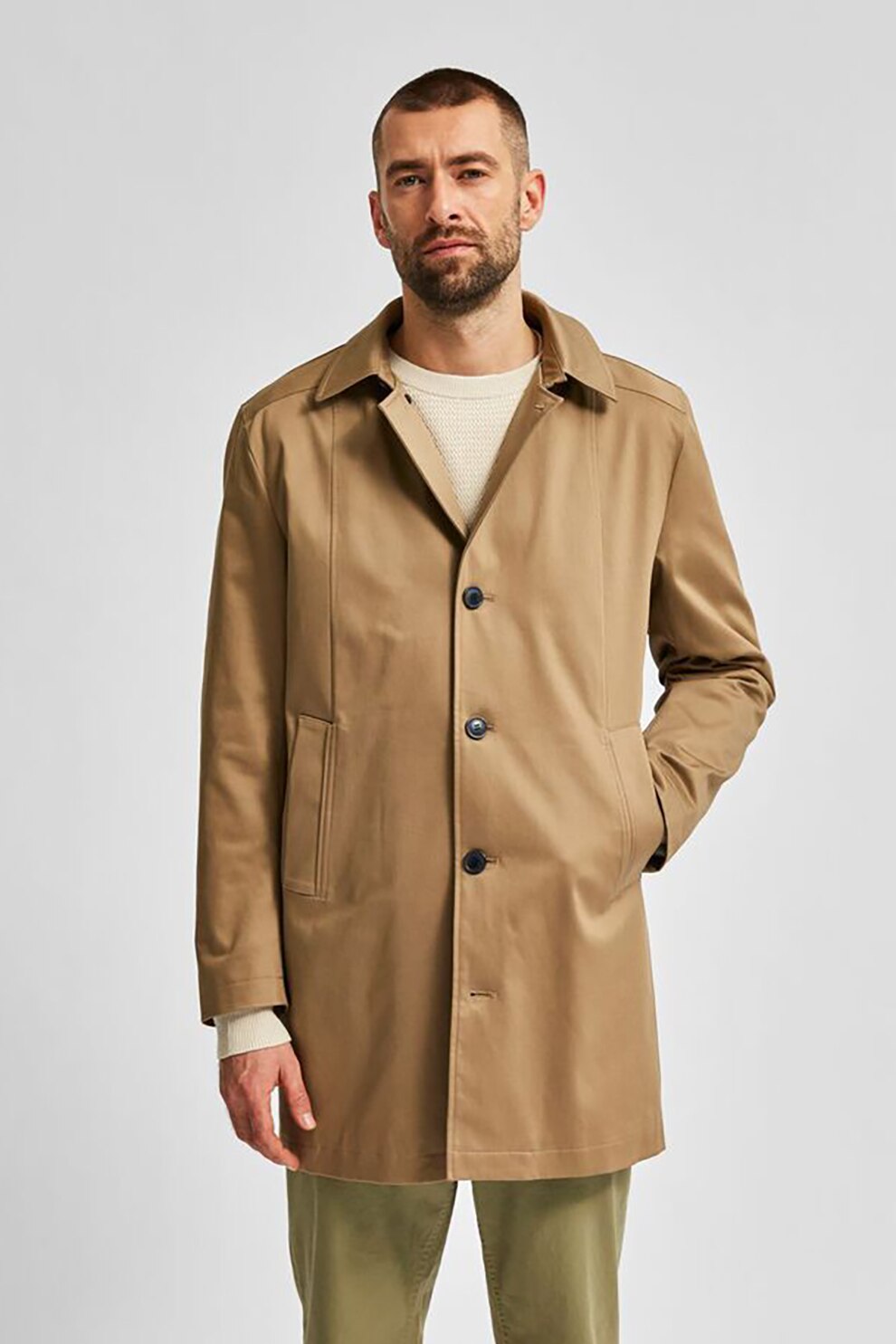 Selected Homme, Trenci din amestec de bumbac organic, Bej