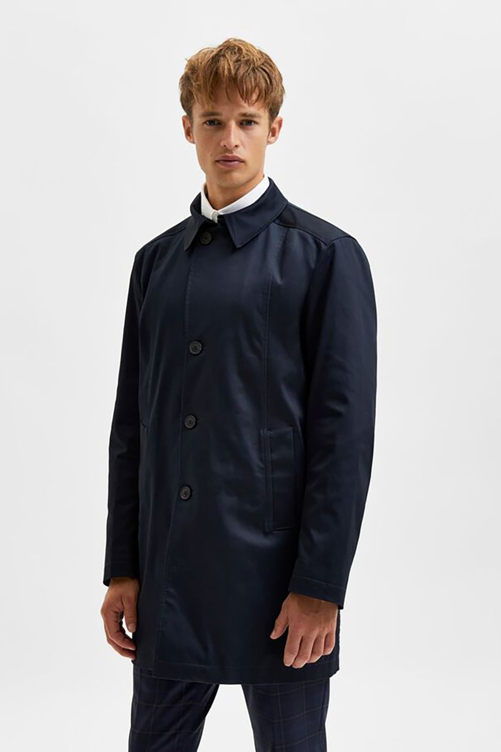 Selected Homme, Trenci din amestec de bumbac organic, Bleumarin