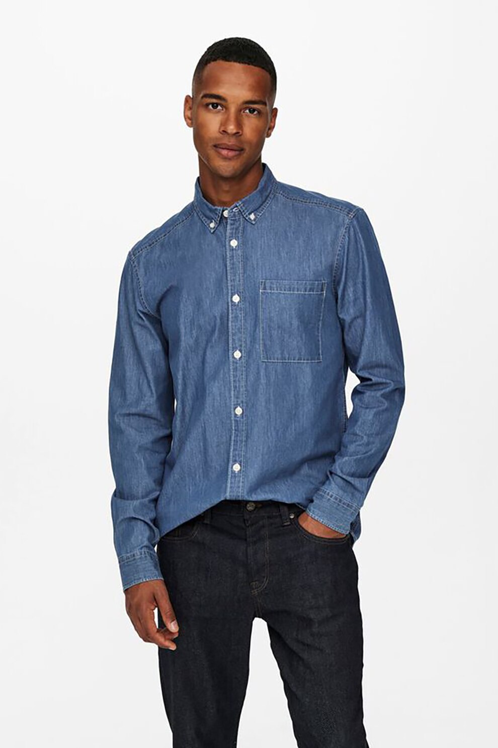 Only & sons, Camasa Oxford regular fit din denim, Albastru
