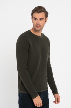 Only & Sons, Pulover cu decolteu la baza gatului si aspect texturat Woody, Verde forest Only & Sons, Pulover cu decolteu la baza gatului si aspect texturat Woody, Verde forest