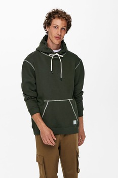 Only & Sons, Hanorac din amestec de bumbac organic cu buzunar kangaroo, Verde forest Only & Sons, Hanorac din amestec de bumbac organic cu buzunar kangaroo, Verde forest