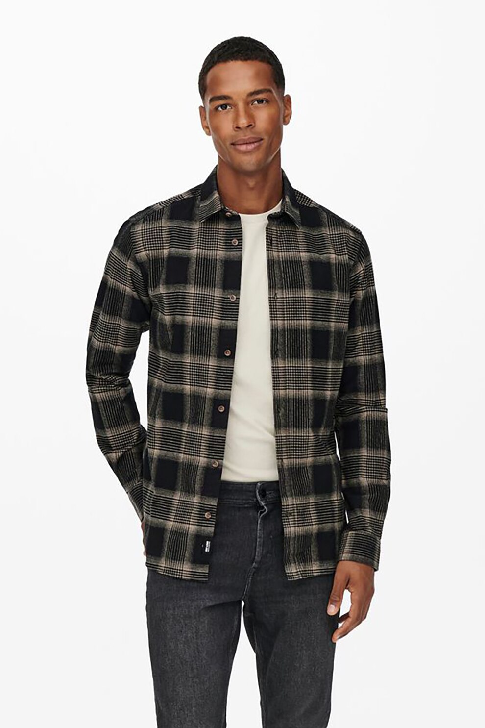 Only & Sons, Camasa cu imprimeu in carouri Mai, Negru