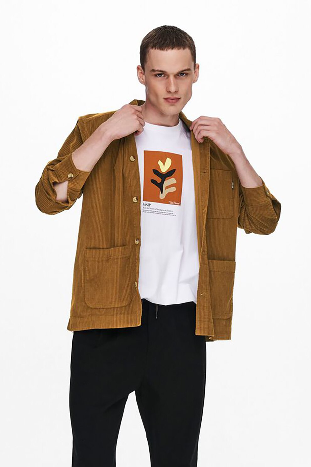Only & Sons, Tricou lejer cu imprimeu, Alb/Ocru