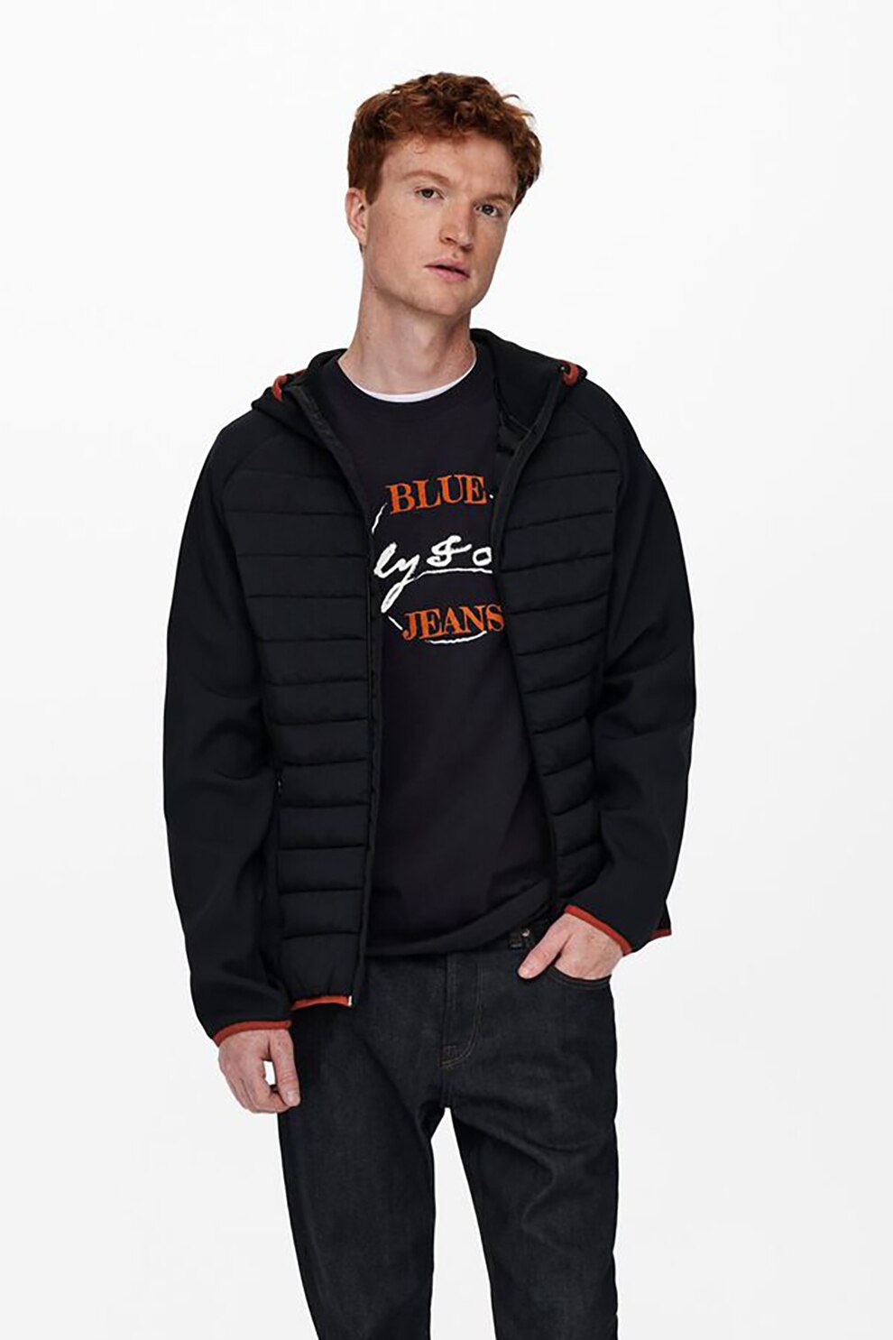 Only & Sons, Geaca cu gluga si fermoar, Bleumarin inchis, L