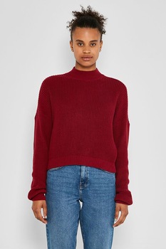 Noisy May, Pulover din bumbac organic cu maneci cazute, Rosu Noisy May, Pulover din bumbac organic cu maneci cazute, Rosu