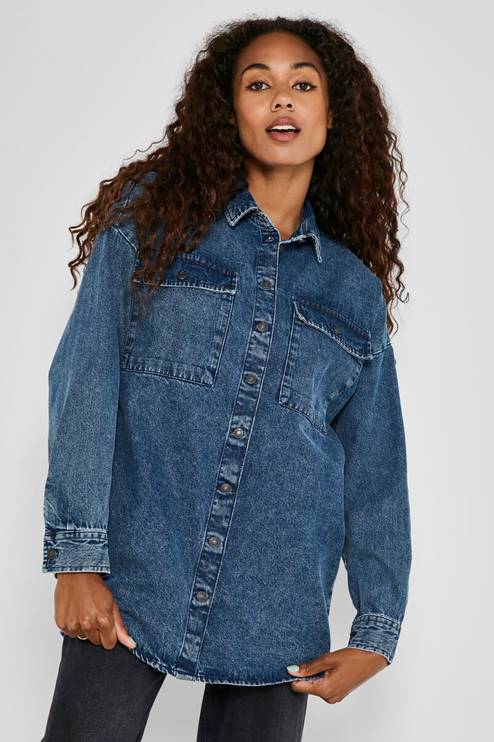 Noisy May, Camasa lejera din denim cu buzunare cu clapa, Albastru