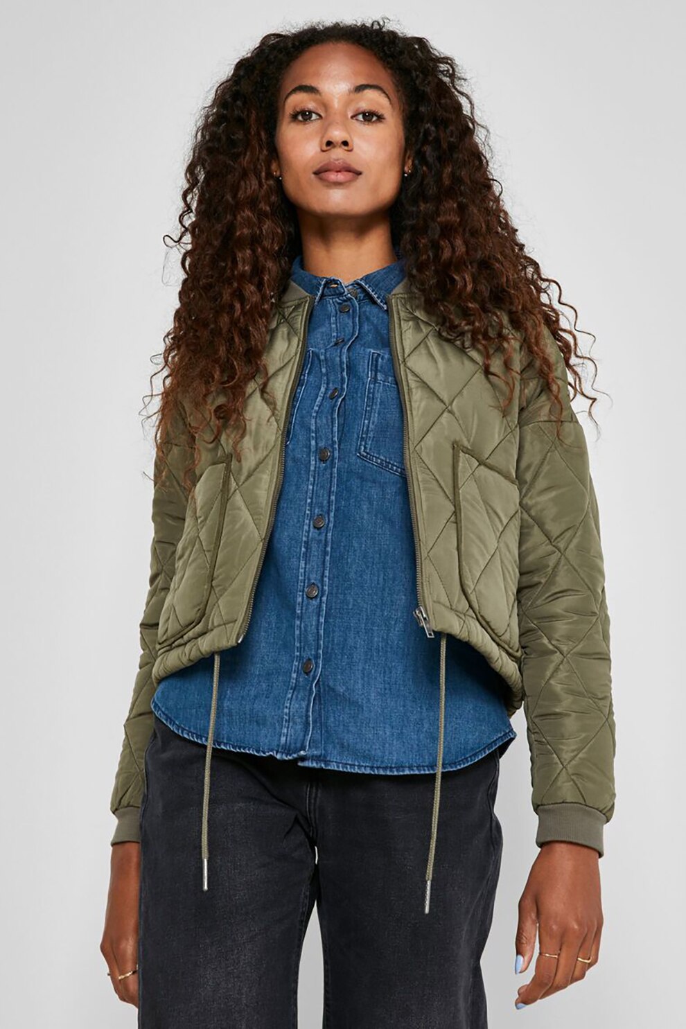 Noisy May, Jacheta crop cu buzunare aplicate, Verde oliv