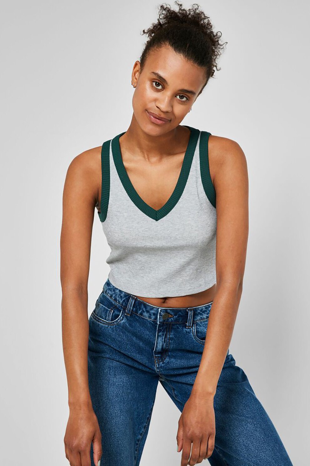 Noisy May, Top crop cu aspect striat, Gri deschis melange