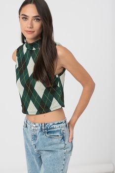 Noisy May, Top crop in carouri Terry, Verde/Alb/Galben Noisy May, Top crop in carouri Terry, Verde/Alb/Galben