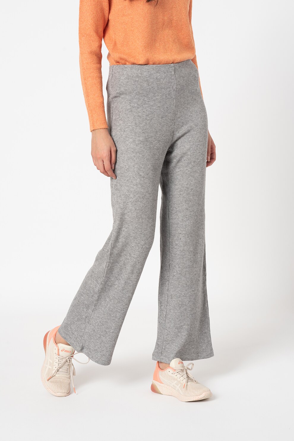 JdY, Pantaloni evazati cu aspect striat Eskild, Gri melange