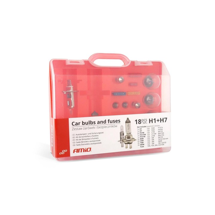 H1 és H7 izzódoboz, 15 izzó és 4 biztosíték, 01498 Amio