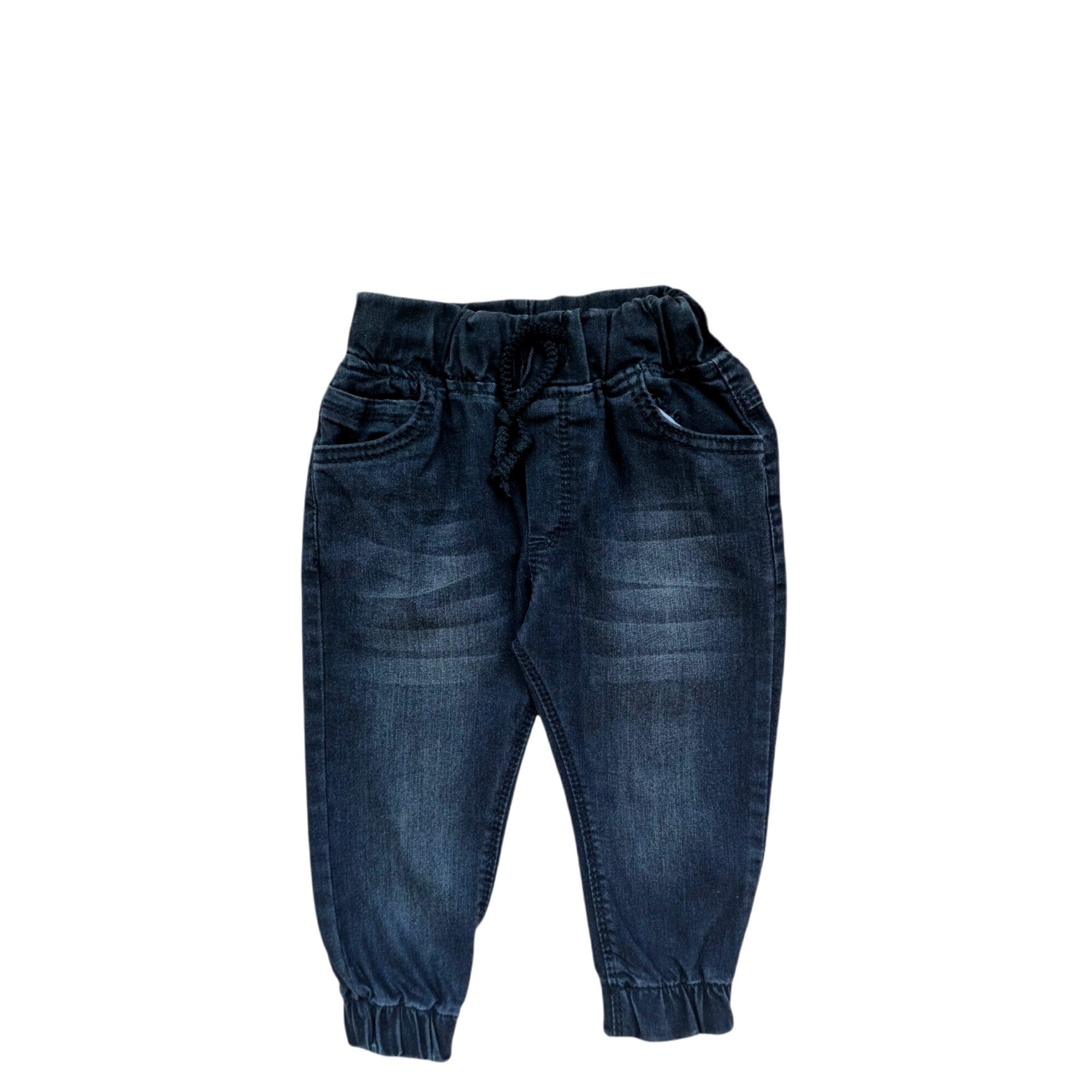 Blugi baieti denim prespalat cu snur in talie, Negru