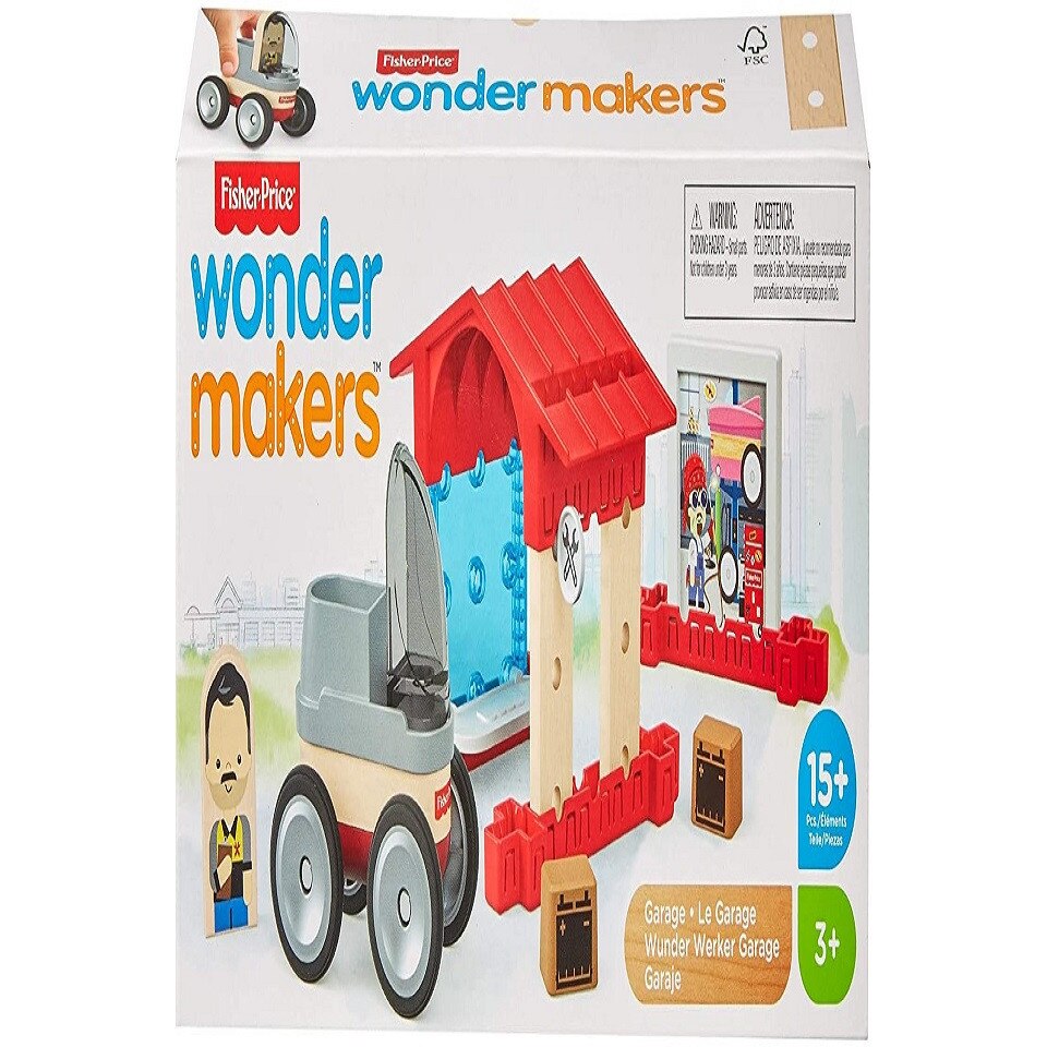 Set 15 Piese Constructie Fisher Price, Garaj, Lemn, Multicolor, 14 x 6 x 30 cm