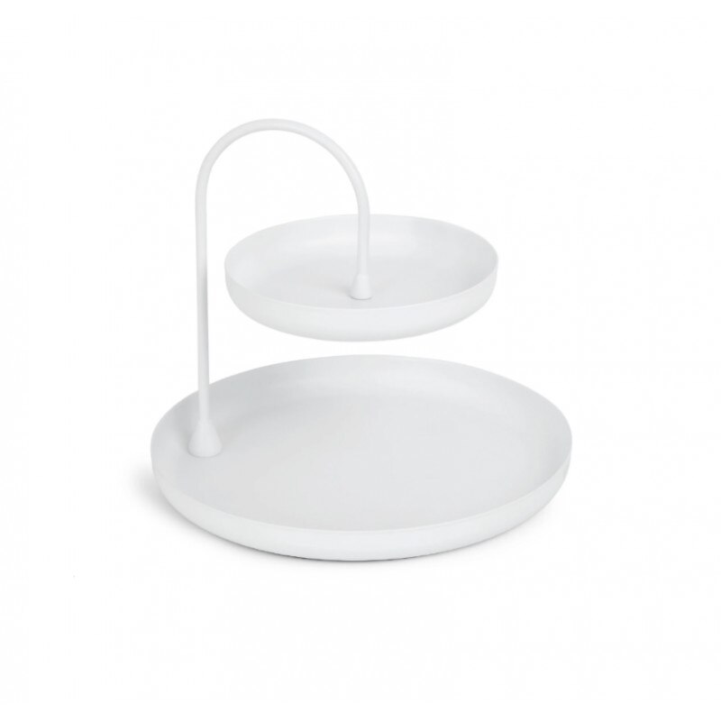 Tava decorativa din metal alb, pe 2 niveluri, Poise, 20 x 20 x 18 cm