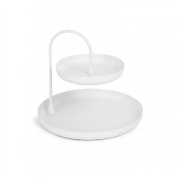 Tava decorativa din metal alb, pe 2 niveluri, Poise, 20 x 20 x 18 cm Tava decorativa din metal alb, pe 2 niveluri, Poise, 20 x 20 x 18 cm