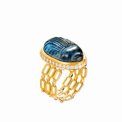 Inel LITO JEWELRY BIG LUNA RL256 cu un scarabeu verde de calcedonie (9.940ct) si diamante albe (0.568ct) cu taiere stralucitoare
