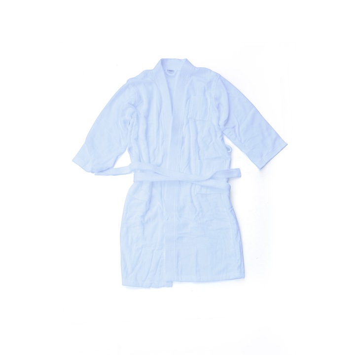 Set baie 4 piese, halat marime s, culoare alb si 3 prosoape 1 X 32X32 cm, 1 X 35X75 cm, 1 X 70X140 cm