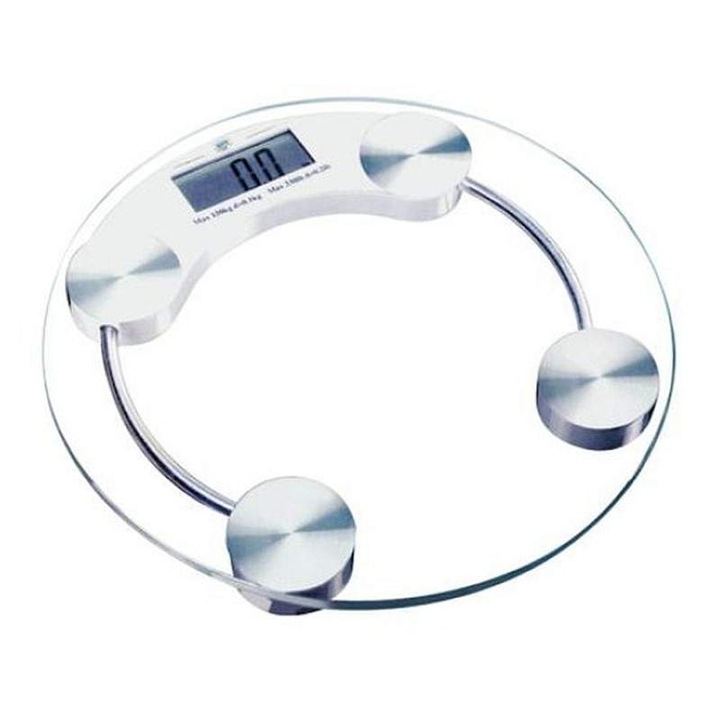 Cantar Corporal SIKS®, Transparent, Afisaj Electronic, Oprire Automata, Capacitate Maxima Persoane 180 Kg, Sticla, Rotund