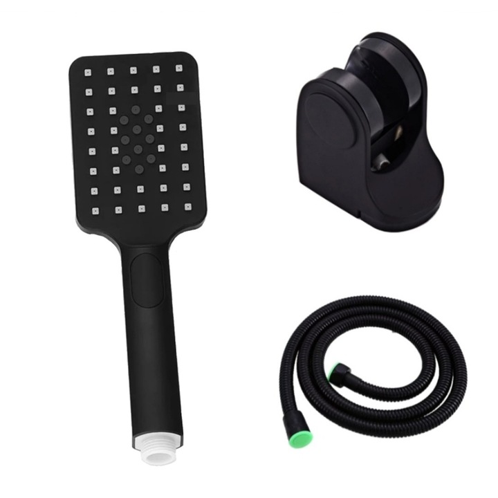 Set dus negru cu para rectangulara plastic furtun metalic si suport para - 3 piese