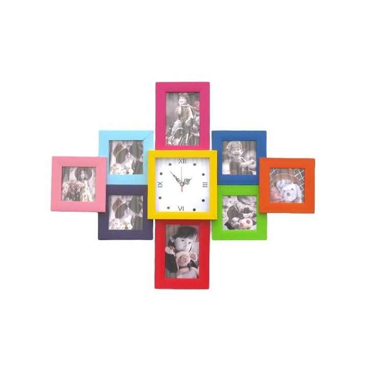 Часовник с рамки за снимки, декорация за стена, 70х55см