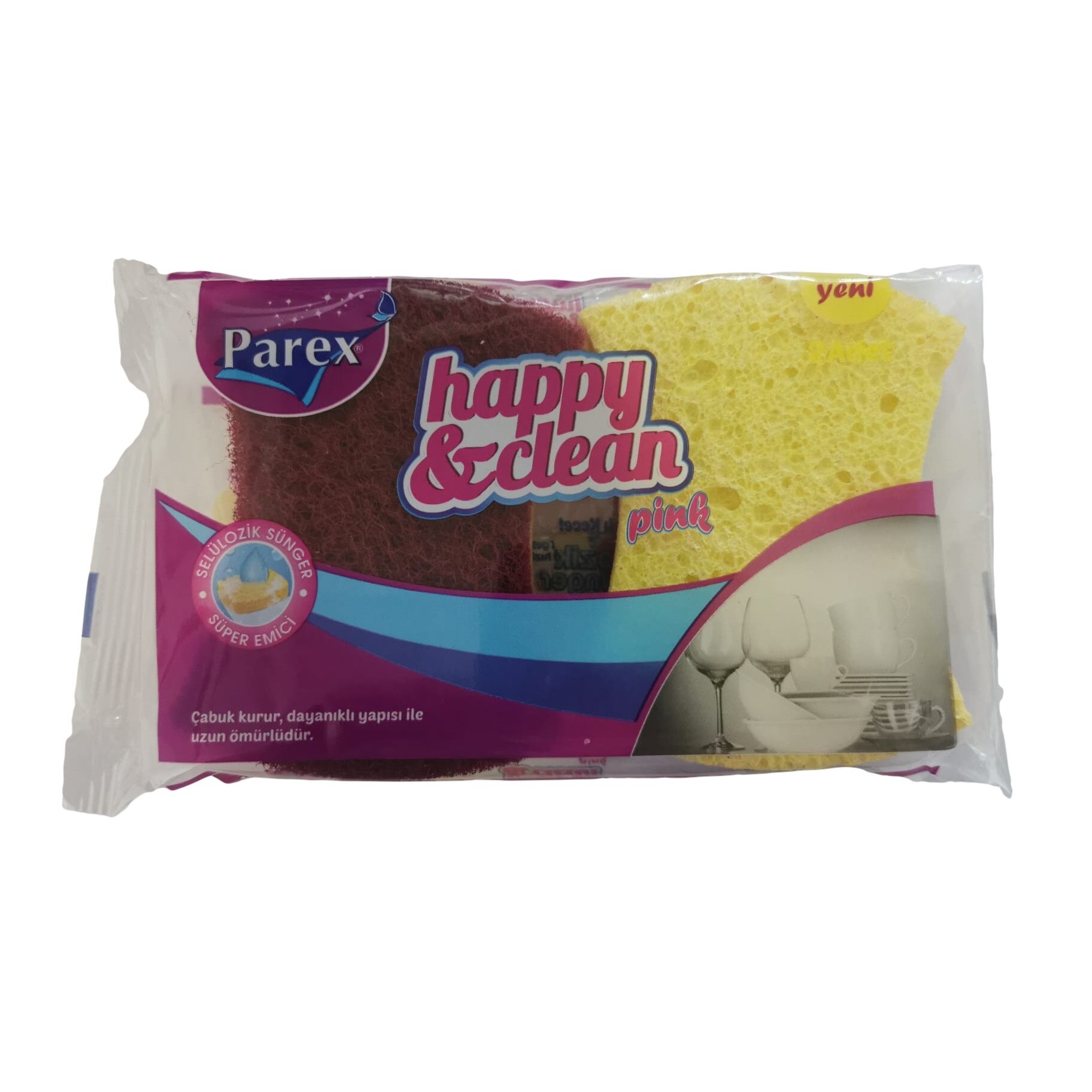 Set 2 bureti din celuloza pentru vase Happy and Clean, roz cu galben, 10x6x2.5 cm