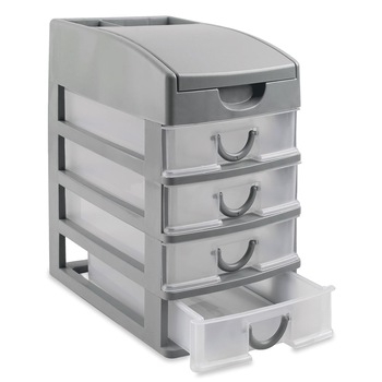 Etajera Zola®, din plastic, 15x22x26 cm, 5 compartimente, culoare gri, sertare transparente Etajera Zola®, din plastic, 15x22x26 cm, 5 compartimente, culoare gri, sertare transparente