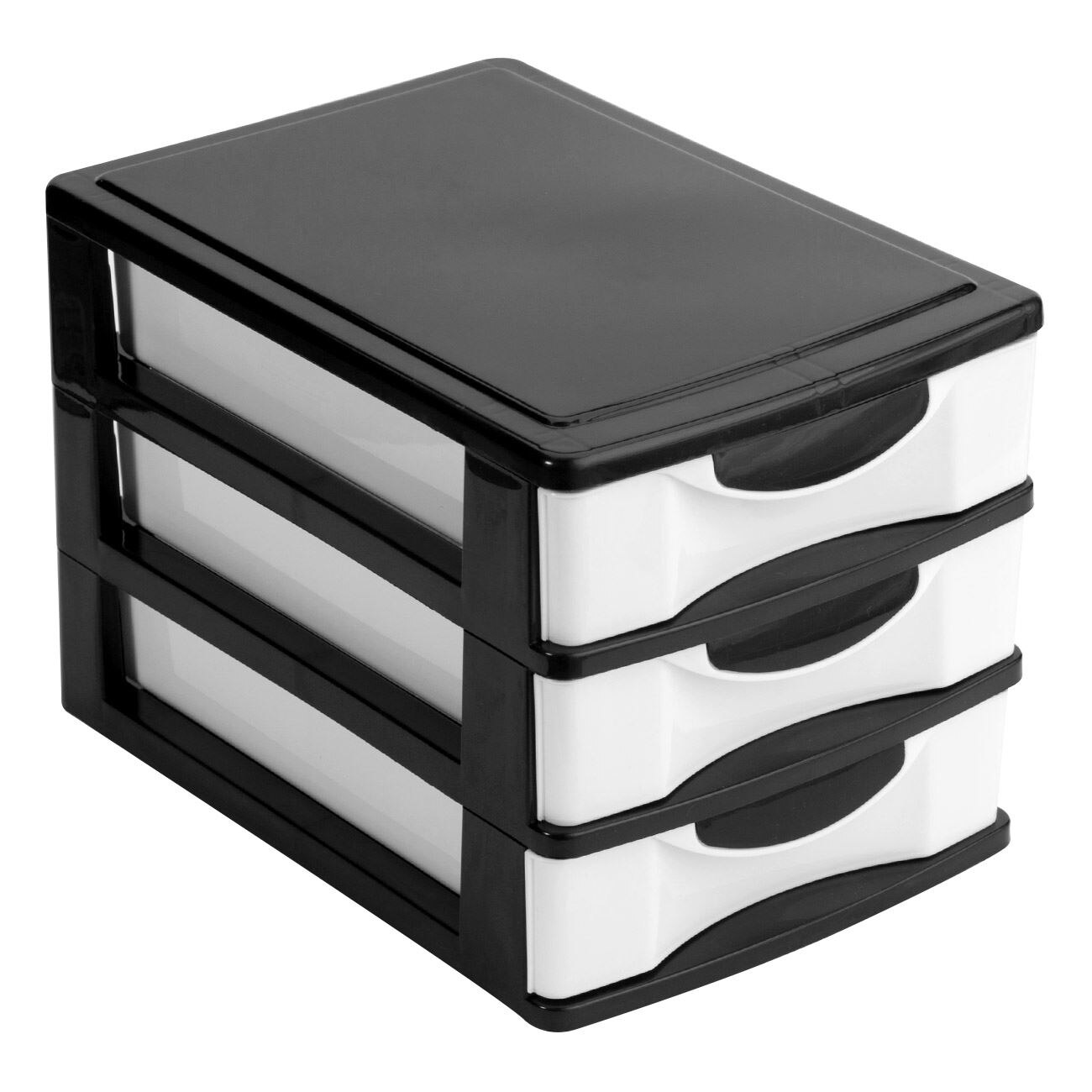 Etajera Zola®, din plastic, 23x16x15 cm, 3 compartimente, culoare negru si alb