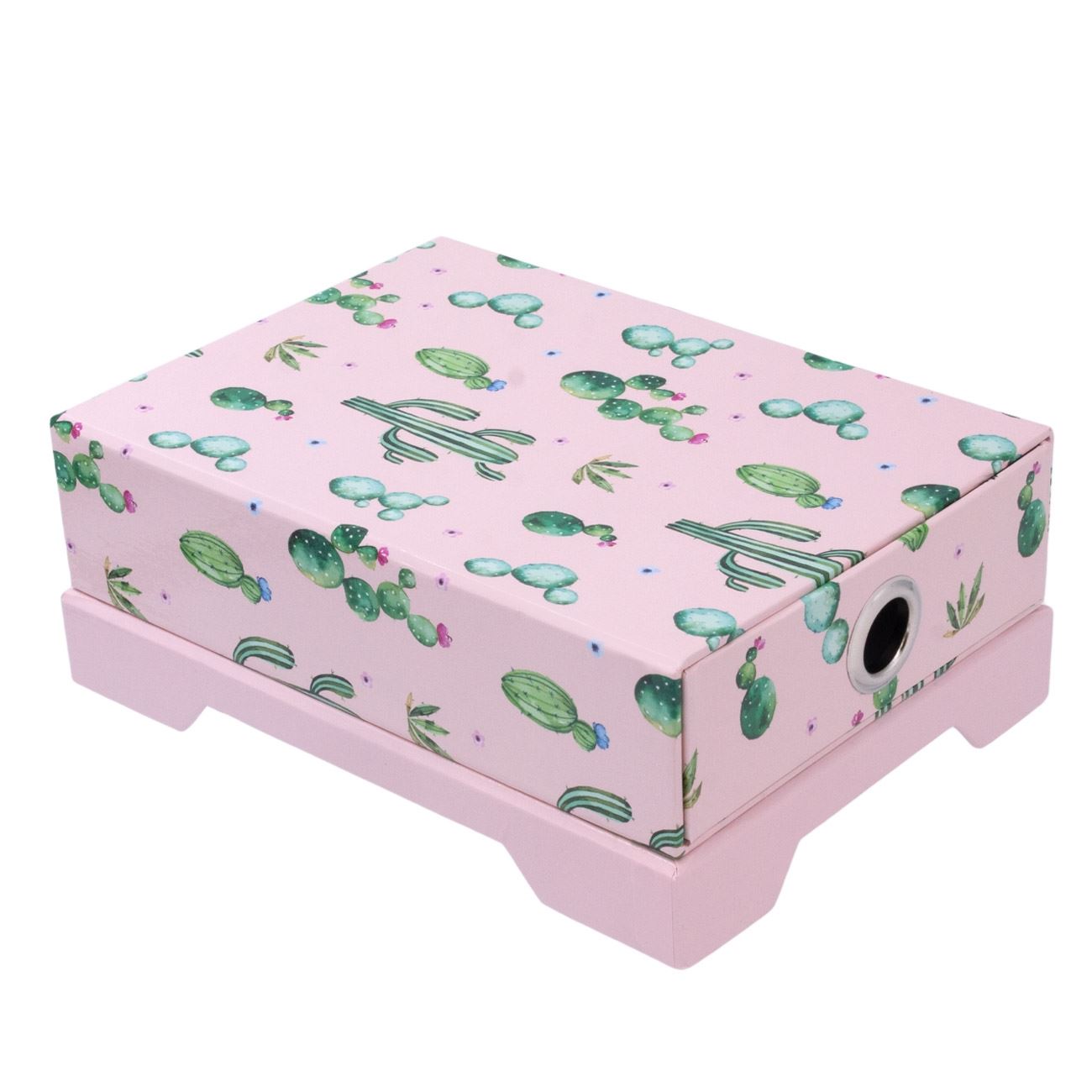 Cutie depozitare Zola®, din carton, 14.5x19x7 cm, 1 compartiment, roz, imprimeu cactus