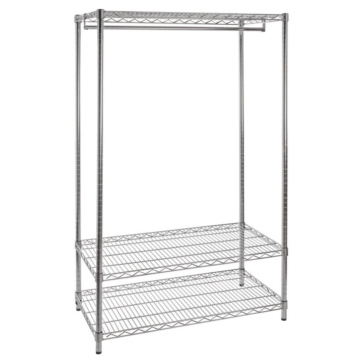 Raft 2 polite cu suport haine crom argintiu 90x45x180 cm