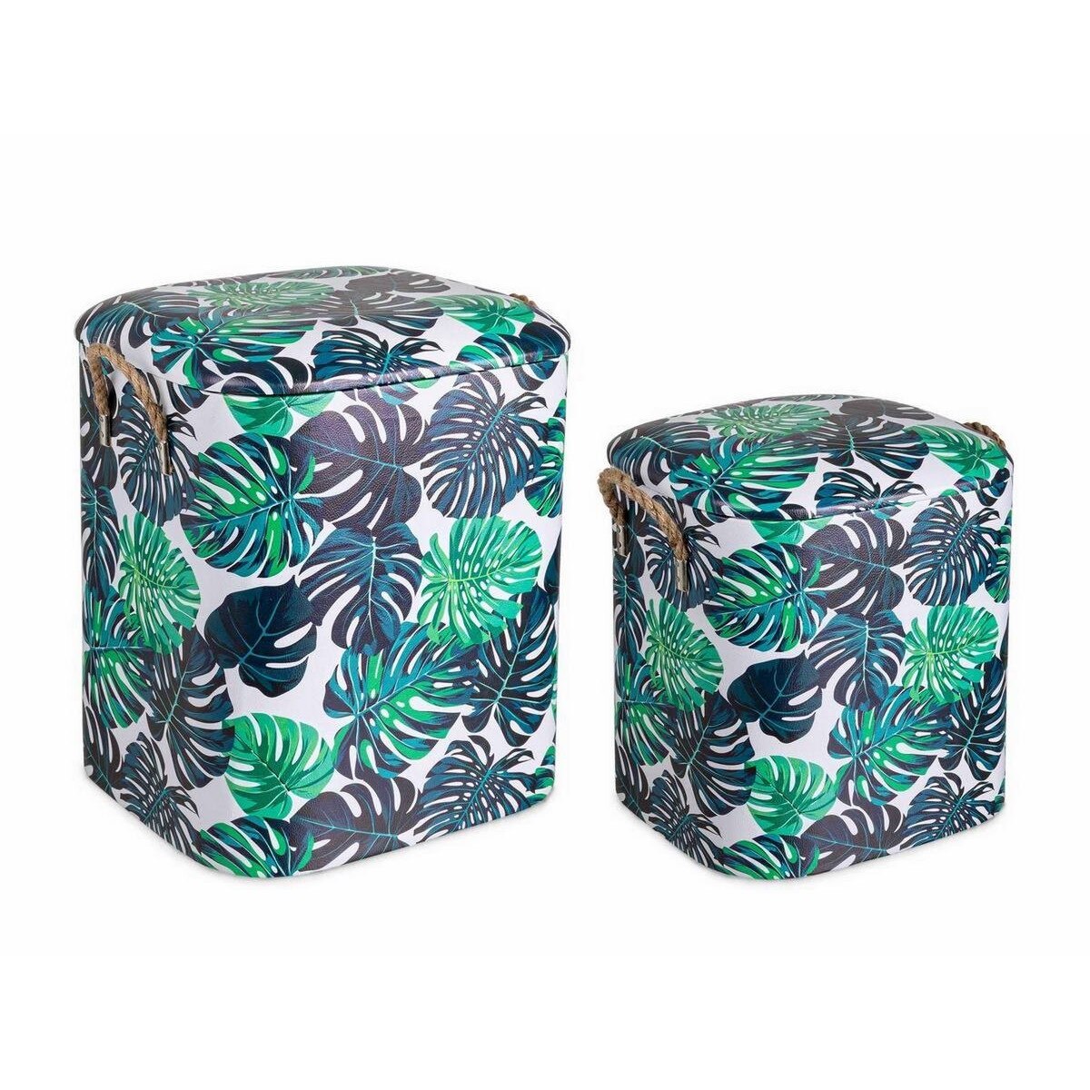 Set 2 tabureti tapiterie piele ecologica Forestis 33 cm x 28.5 cm x 36 h; 37.5 cm x 34.5 cm x 43.5 h