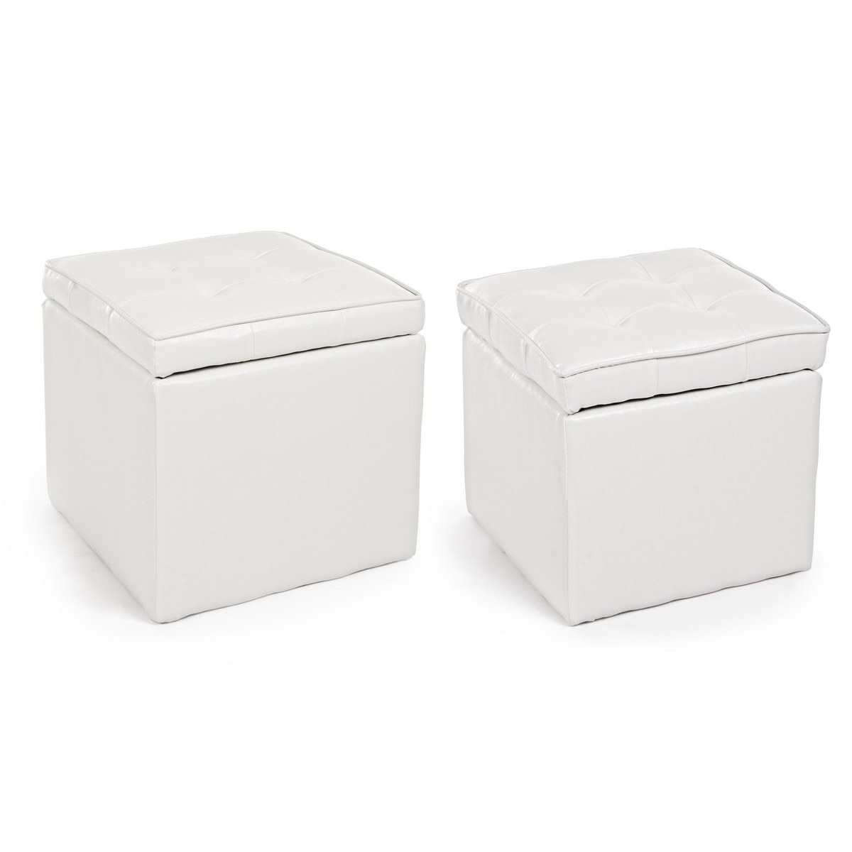 Set 2 tabureti piele ecologica alba cu spatiu depozitare Bellville 35 cm x 35 cm x 35 h; 45 cm x 45 cm x 45 h
