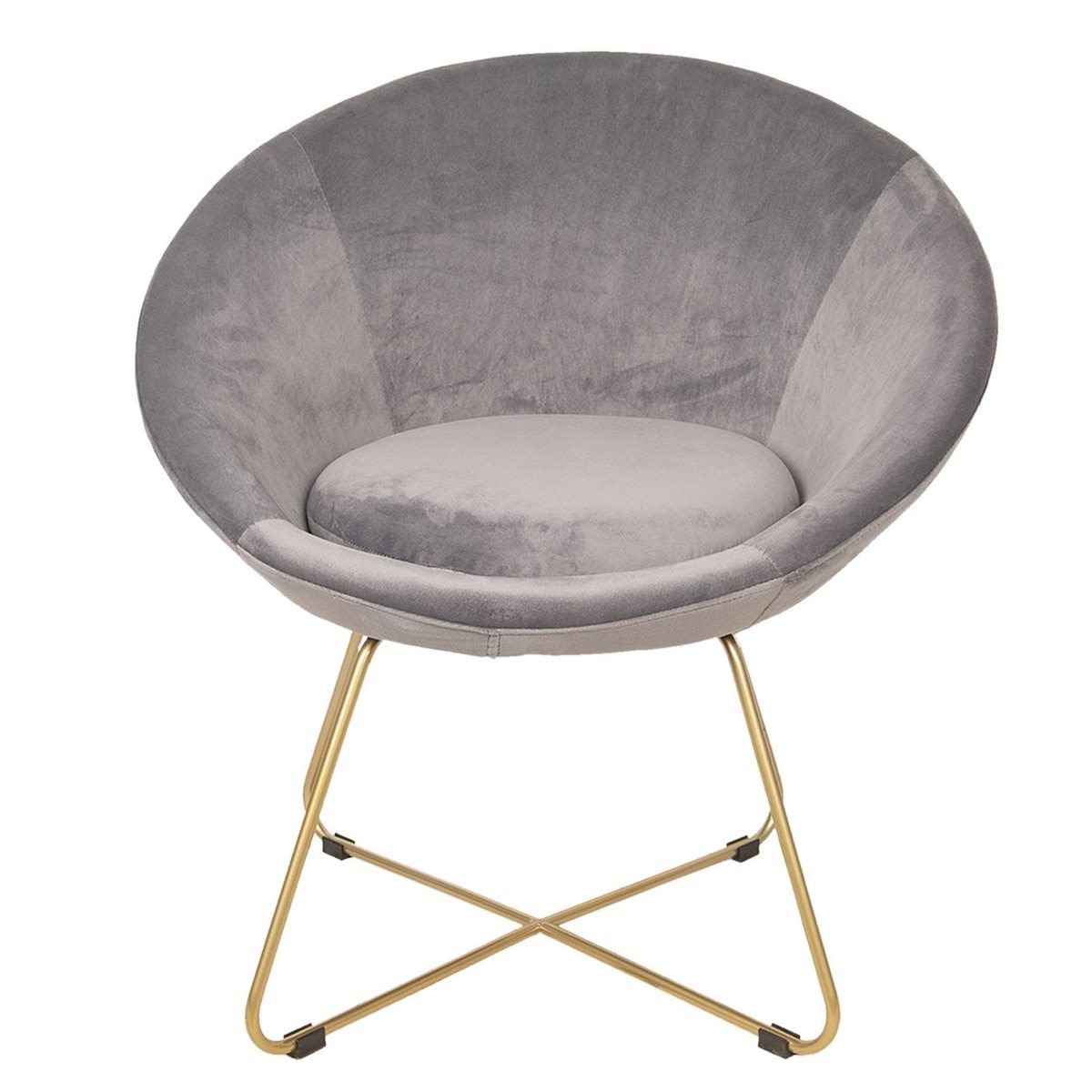Fotoliu cu cadru din fier auriu si tapiterie catifea gri 76 cm x 66 cm x 78 h
