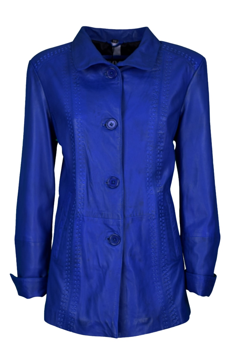 Palton scurt din piele Ilona CBL, Albastru