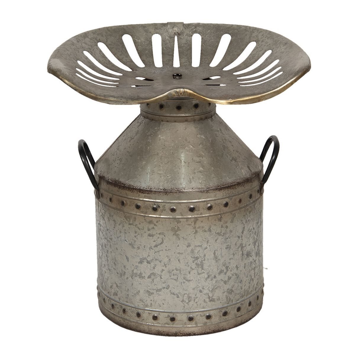 Taburet din fier gri cu patina aurie 48 cm x 37 cm x 53 h