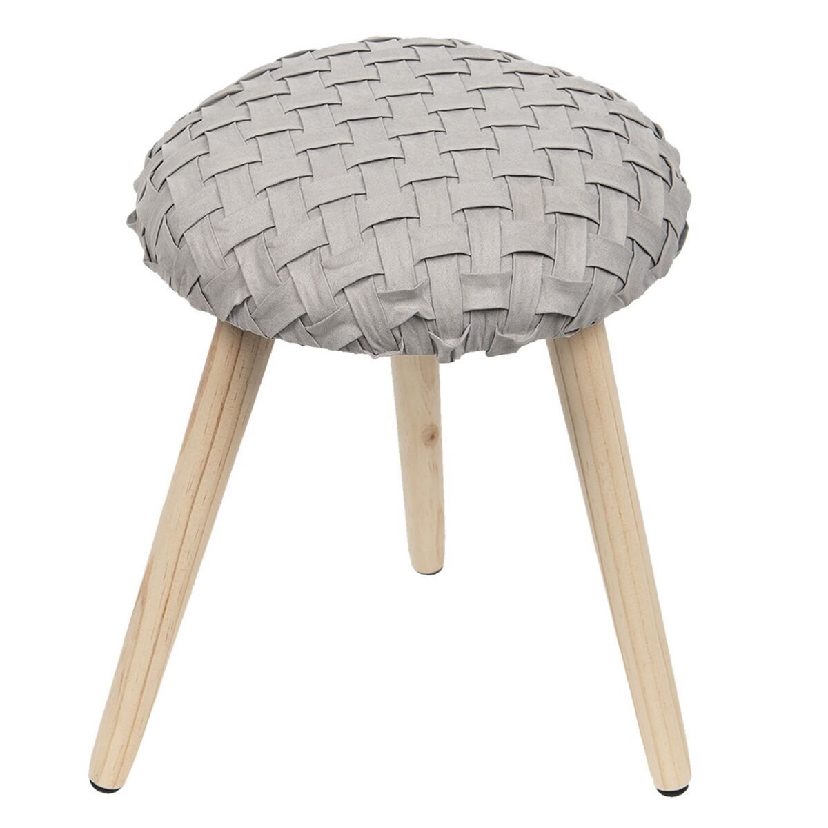 Taburet din lemn natur cu tapiterie textil gri Ø 35 cm x 42 h