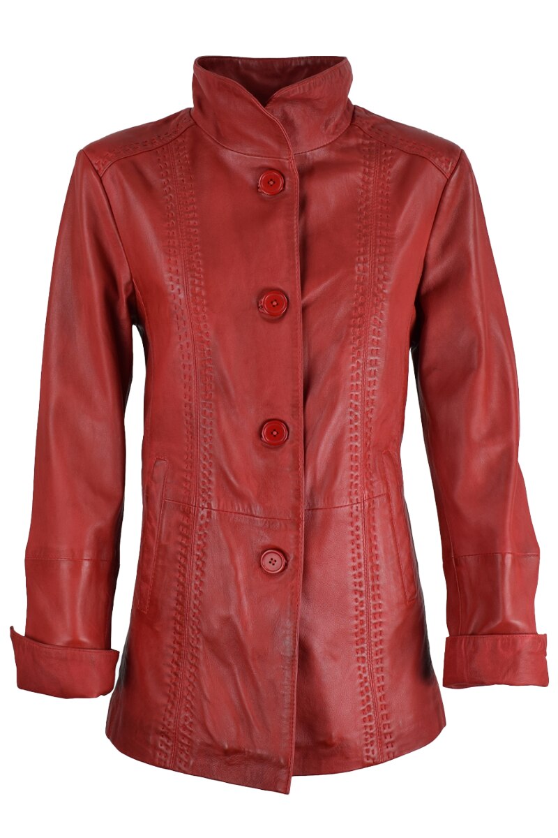 Palton scurt din piele Ilona CBL, Rosu