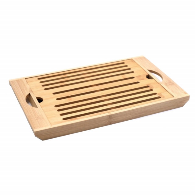 Tocator Pufo din bambus pentru paine cu tavita, 37 x 22 cm