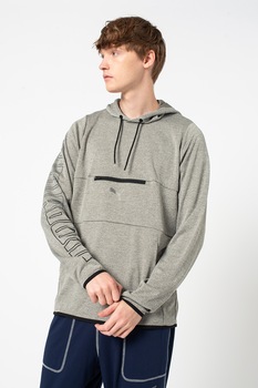 Puma, Hanorac cu Dry Cell, cu buzunar kangaroo pentru alergare si antrenament Power, Gri inchis melange, XL Puma, Hanorac cu Dry Cell, cu buzunar kangaroo pentru alergare si antrenament Power, Gri inchis melange, XL