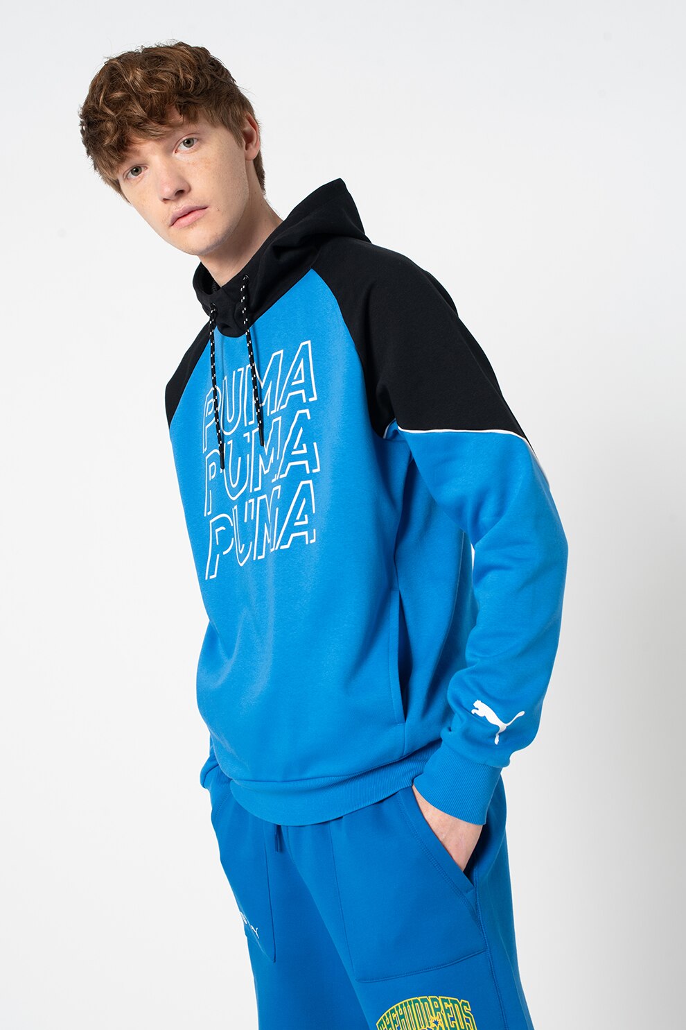 Puma, Hanorac cu DryCell cu logo Moder Sports, Negru/Albastru inchis/Alb