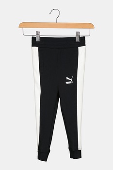 Puma, Pantaloni sport slim fit cu segmente contrastante Classics T7, Negru/Alb, 104 CM Puma, Pantaloni sport slim fit cu segmente contrastante Classics T7, Negru/Alb, 104 CM