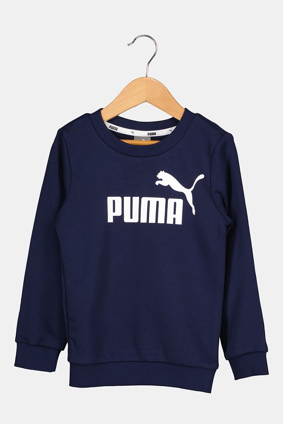 Puma, Bluza sport din amestec de bumbac cu logo, Bleumarin/Alb