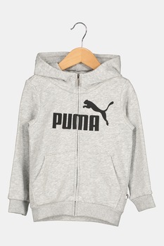 Puma, Hanorac cu fermoar si logo supradimensionat, Gri melange/Negru Puma, Hanorac cu fermoar si logo supradimensionat, Gri melange/Negru