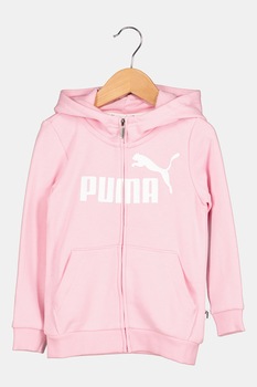 Puma, Hanorac cu fermoar si logo supradimensionat, Roz pastel/Alb