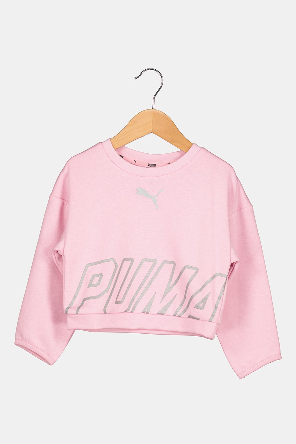 Puma, Bluza relaxed fit cu imprimeu logo Alpha, Roz/Argintiu inchis