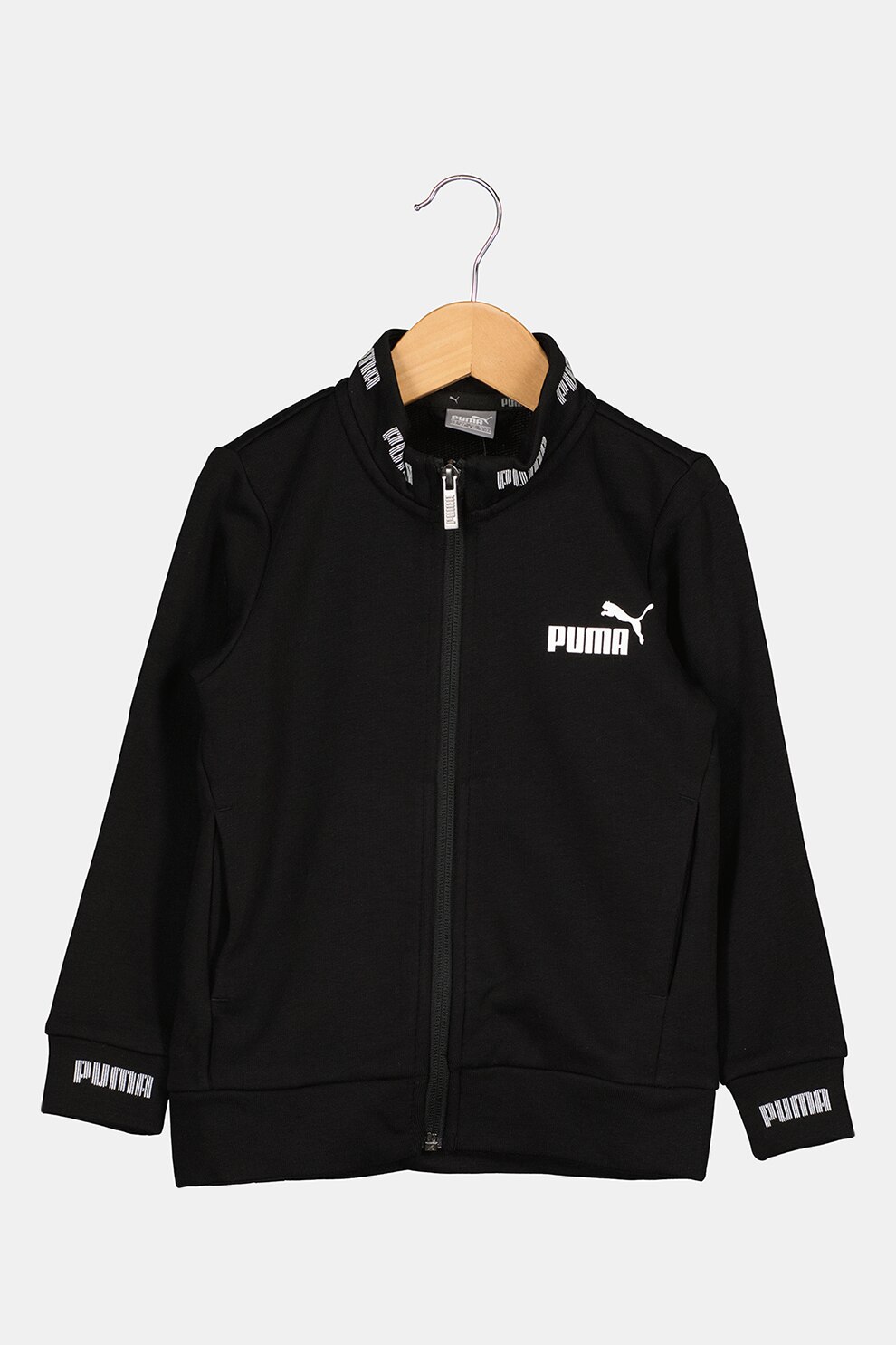 Puma, Bluza cu fermoar si logo Amplified, Negru/Alb